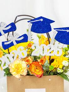 3 buah Hiasan Botol/Topi Wisuda Berkilau Biru & Perak Bertuliskan "Class Of 2026", Untuk Dekorasi Pesta Wisuda Merayakan Angkatan 2026 - perak biru - View 4