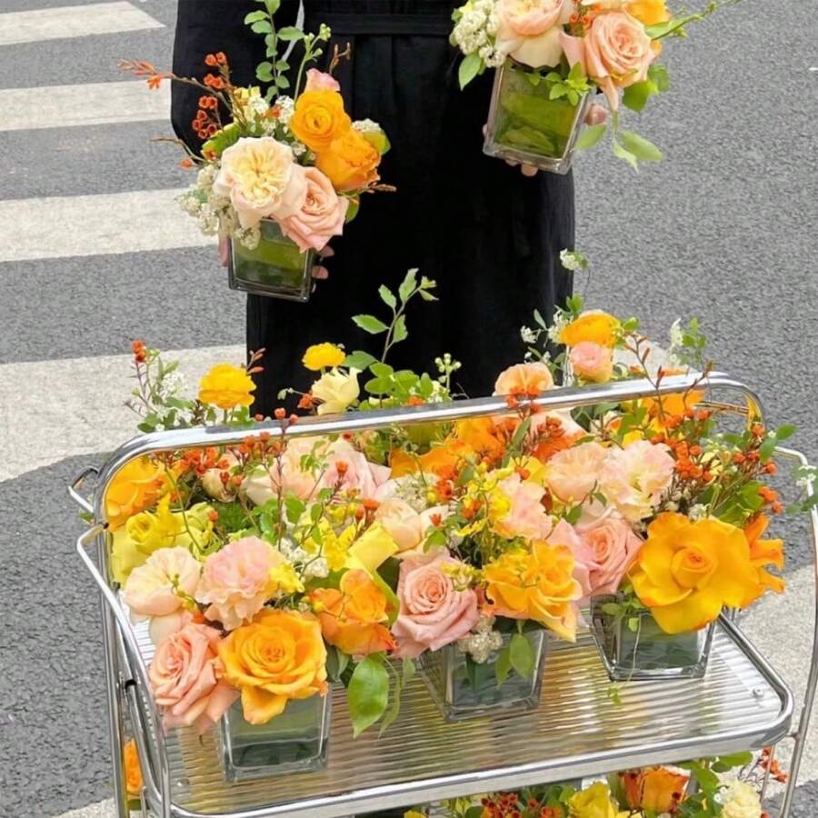 塑料方形透明花瓶,高透明度仿玻璃鲜花桶,花店花桶,水培大花瓶,水培植物,亚克力花瓶 - 透明 - 查看 1