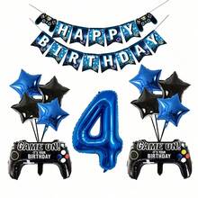 遊戲主題生日派對裝飾套組，藍黑數字氣球 1-12、生日快樂海報、遊戲手把氣球 - 查看 18