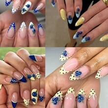 Summer Blueberry Fruit Nail Stickers, Vintage Polka Dot Design, Charming French Manicure, Fresh Summer Style 5D Embossed Nail Art - Multicolor - View 8