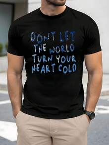 An Inspiring Message Encouraging You To Keep Your Heart Warm In The Face Of The World's Harshness And Remember Your Inner Strength, With Modern Blue Lettering On A Soft White Background. Comfortable Casual Men's T-Shirt For Everyday Wear. - 黑色 - 查看 8