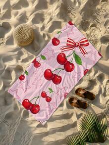 1pc Cherry Pink Children's Beach Towel, Super Soft Microfiber Extra Large Beach Blanket, Super Absorbent Bath Towel, Suitable For Travel, Swimming Pool, Diving, Surfing, Yoga, Camping, Available In Multiple Sizes, Beach Accessory For Beach, Pool, Travel, Camping, Yoga - Multicolor - View 10