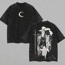 Alucard Anime T-Shirt, Son Of Dracula, Castlevania Nocturne Style, Streetwear, Oversized Acid Wash T-Shirt, Otaku Style, Anime Gift Idea. - 白色 - 查看 1