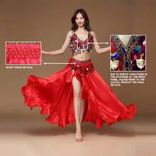 Sequin Spaghetti Strap Collar + Flowing Dance Skirt Inner Layer + Coin Tassel Waist Chain - Belly Dance Performance Festival Decorative Costume - Multicolor - View 19