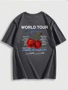 Camiseta de manga corta de corte holgado estilo rock y rap urbano informal y a la moda para hombre Fractyr Fractyr |   Estampado de Letras con Diseño de Cerezas |   Diseño Exquisito |   Esencial para primavera/verano |   Versátil y Fácil de Usar |   Regalo Perfecto Para Amigos |   Muestra tu Estilo Personal - Gris Oscuro - Ver 8