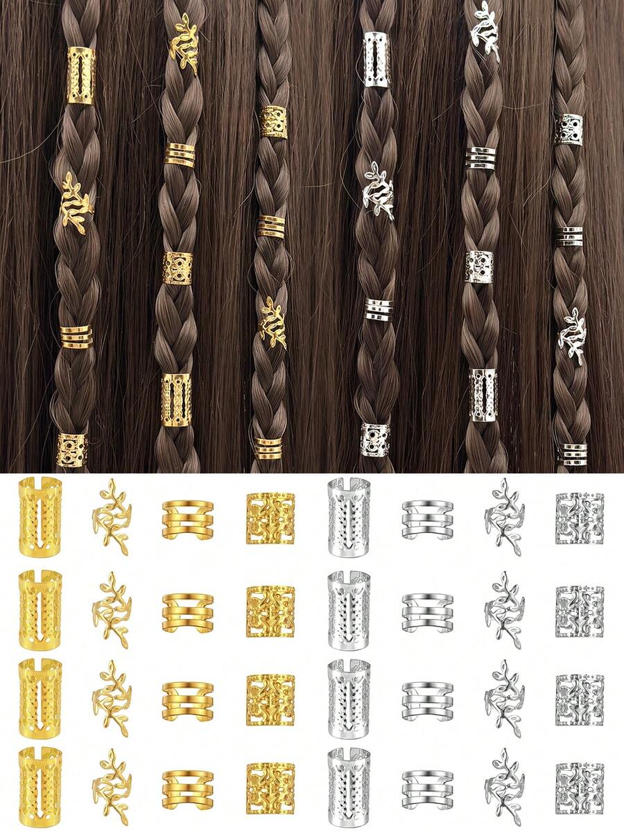 80件編髮飾品 多款可調節金屬金色編髮環 青少年髮辮裝飾