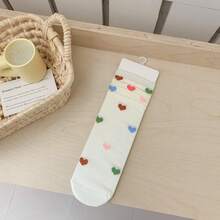 5 Pairs Sweet Colorful Heart Pattern Breathable Hollow Out Cuffed Mid-Calf Socks, College Style For Women Spring/Summer - Multicolor - View 9