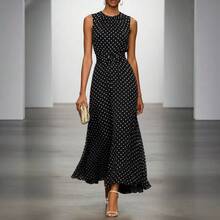 New European And American Spring Polka Dot Sleeveless Dress Women French Style Waist Cinching Elegant Long Slimming A-Line Dress - 白色 - 查看 5