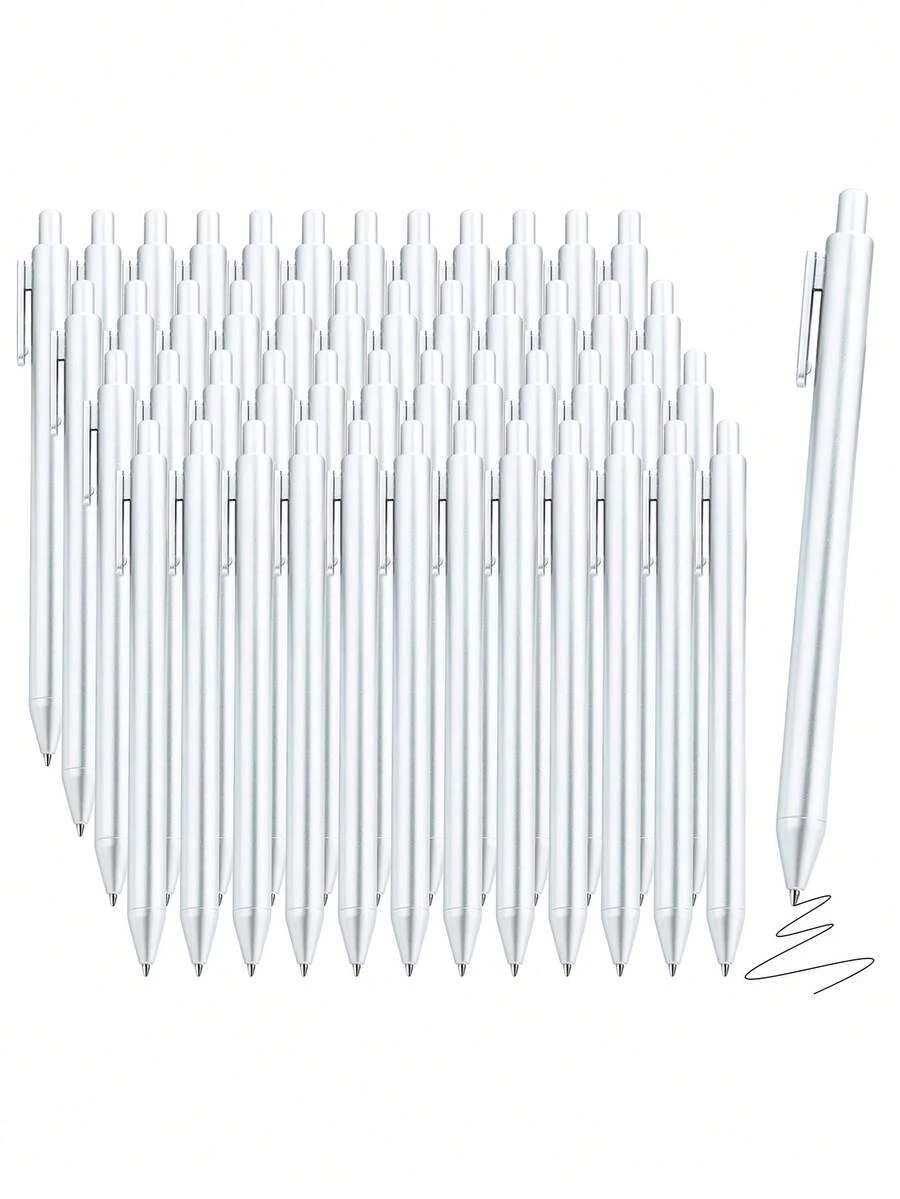12pcs/6pcs/1pc Luxury Silver Ballpoint Pens Bulk Retractable Black Ink Medium Point,Smooth Writing Pens For Wedding Bridal Shower Business Office, Diary & Gifts,Guest Favors(Plastic Material)