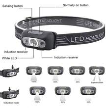 Linterna frontal LED recargable por USB - Portátil, linterna con sensor de movimiento, adecuada para senderismo, camping y trabajos de emergencia - negro - Ver 7