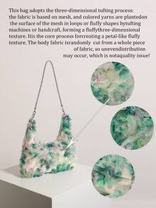 Green 3D Colorful Mesh Floral Hobo Shoulder Bag With Rhinestones For Women, Suitable For Vacation And Shopping (Random Floral Pattern) - Green - View 3