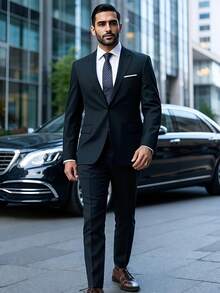 Men's Two-Piece Casual Business Suit, With Jacket And Trousers - 黑色 - 查看 1