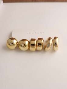 6/18pcs Fashionable Floral & Geometric Multi- Gold Metal Earring Set, Women Daily Wear Earring Set, Made Of ABS Resin With UV Plated Non-Fading Gold - Gold - View 8