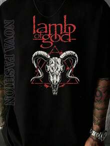 Men's Short-Sleeved T-Shirt, 100% Cotton, With Graphic Print Of The Metal Band Of God Ram Skull, Casual Round Neck, Breathable, Moisture-Wicking, Soft, For Heavy Metal Fans, Perfect For Metal Fans, Concerts, Streetwear, Everyday Wear And In All Seasons, Comfortable Basic Death Metal Music T-Shirt. - 黑色 - 查看 9