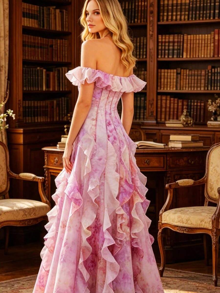 Vestido Largo Mujer Estilo Francés Primavera Verano Tirantes Gasa Transparente Volantes Amplio Vuelo Estilo Hada Ideal Para Vacaciones Viajes Playa - Rosa - Ver 1