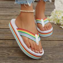 Thick Sole Flip Flops For Women, New Summer Plus Size Wedge Thong Sandals Beach Slippers - White - View 4