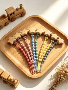 Nombre personalizado, regalo de recuerdo para bebé, clip para chupete, cadena anti-pérdida, de silicona de una sola pieza, estilo planeta, clip de estrella de cinco puntas - Multicolor - Ver 4