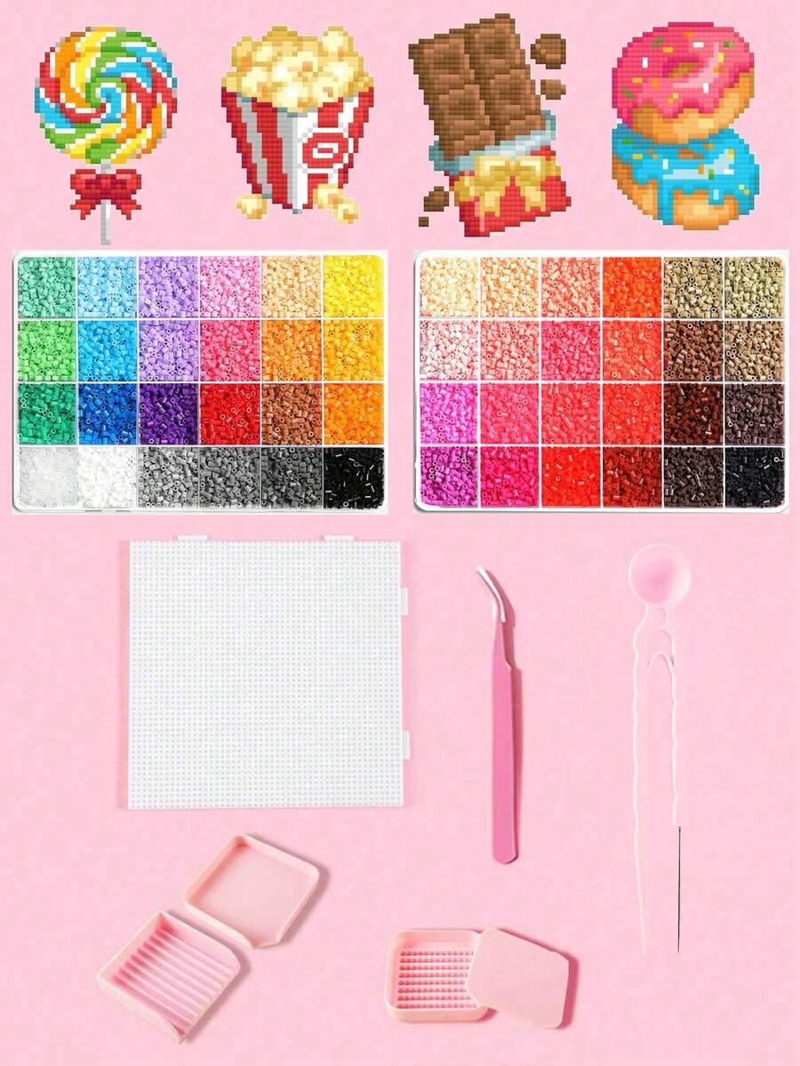 24色 Perler 珠子套組 (2.6mm),包含珠子板、鑷子、收納盒、托盤和 3D 像素藝術珠子。非常適合 DIY 手作、像素藝術、裝飾手工、手工禮物和學校手工活動。(Perler 珠子、熔融珠、Perler 珠子) - 多色 - 查看 1