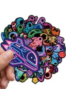 50Pcs Neon Space Astronaut Stickers For Journaling, Neon Stickers Galaxy Decals For Scrapbooking, Bullet Journal, Planner, DIY Crafts & Sci-Fi Collages - Multicolor - View 3