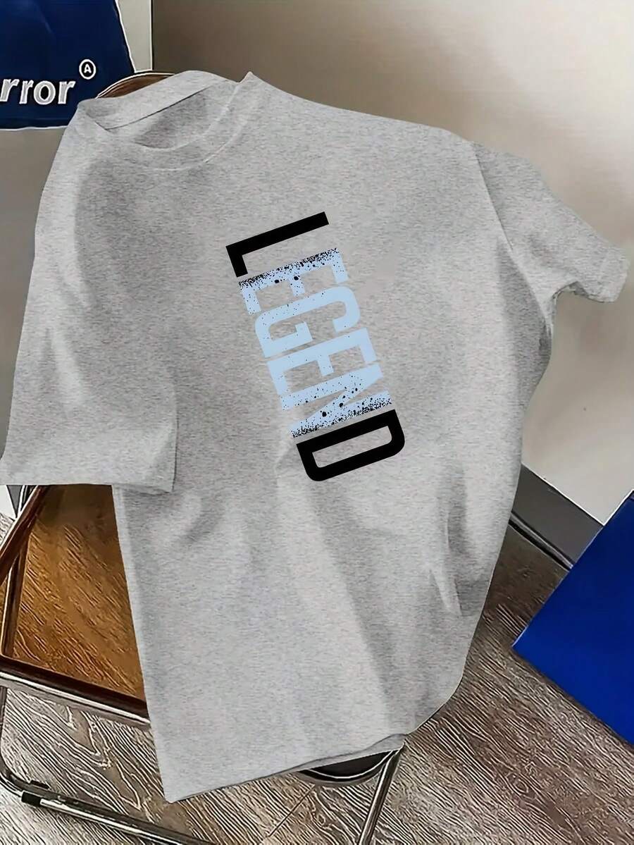 Boys' Casual Short Sleeve T-Shirt With English Capital Letter Print, Fashionable Spring/Summer Sports Top, Sizes 5-6, 6-7, 8-10, 12-14, 14-16 (Clothing Excludes, Other Decorations Not Sold), For Teenagers - 灰色 - 查看 1