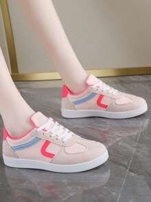 1 Par de Tênis Casuais de Sola Macia e Antiderrapante para Meninas, Estilo Minimalista, Respirável e Confortável, Versátil para Skate, Adequado para Todas as Estações - Rosa chiclete - Visão 9