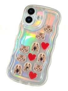 1pc Customized Pet Photo Phone Case, Personalized Cat/Dog Portrait Printed Phone Cover, Cute Pet Heart Wave Edge Laser Phone Case, Made Of Soft Acrylic Material, Wave Edge Design And 2D Photo Printing, - Multicolor - View 9