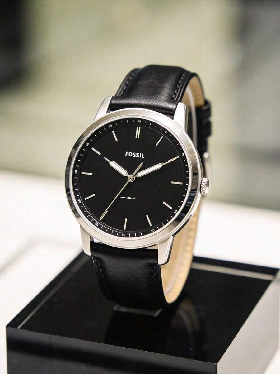 Đồng hồ nam thạch anh tối giản 44mm, vỏ thép không gỉ màu đen, dây da thật màu đen, kim dạ quang, chống nước 5ATM, thích hợp đeo hàng ngày, đi làm, công sở, hẹn hò, sinh nhật, kỷ niệm, quà tặng ngày lễ. Fossil FS5398 - màu đen - Xem 1