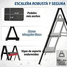 Escalera plegable, escalera de dos/tres peldaños, escalera plegable, escalera portátil de acero resistente con peldaños anchos antideslizantes, adecuada para cocinas exteriores domésticas para adultos, color negro. - B - Ver 7
