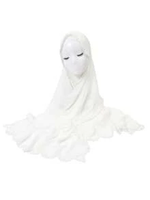 1 peça Hijab feminino elegante com bordado de flor ondulada, lenço de chiffon liso premium, xale envolvente de luxo macio e leve com proteção solar para mulher - Pequeno lenço de cabeça em chiffon com bordado floral - Ver 18