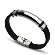 1 pièce Bracelet manchette élégant en acier inoxydable et silicone, lisse, convient pour le port quotidien des hommes - Noir et Blanc - Voir 13