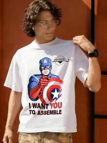 Pointing Shield  
I Want You To Assemble  
Avengers Con Logo Graphic T Shirt 100 Percent Cotton Men T Shirt MARVEL  Marvel Universe  Superhero Men Summer Clothes Men Clothes Mens Tops Streetwear Mens Gift Ideas Innerwear Or Outfits,Mens Fashion - White - View 3