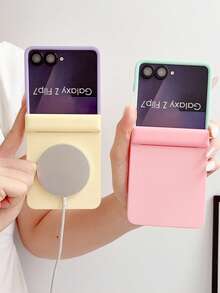 1 Piece, Minimalist Solid Color, Spliced Design, Skin Touch Feeling, Lightweight & Slim Fit, Built-In Magnet, Hinge Magnetic Absorption, Compatible With Galaxy Z Flip 8, Z , Z FE, Z Flip 6, Z Flip 5 - Multicolor - View 3