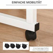 Height-Adjustable Side Table, Mobile Coffee Table On Casters With Brakes, C-Shaped Table Made Of Particleboard And Steel, Multi-Purpose Use - White - View 6