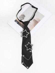 1 pieza Bufanda de unicolor con cadena de strass con diseño de estrella para mujer, de diseño exclusivo y versátil para la escuela, la calle y el uso diario - Multicolor - Ver 9
