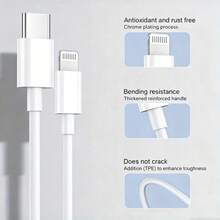 20W 快充 PD 充電線 Lightning 傳輸線，相容 Apple 14 13 12 11 Pro Max Mini 14 8 Plus X XR XS，USB C 線，適用遊戲與耳機配件，支援快充與同步 - 白色 - 查看 6