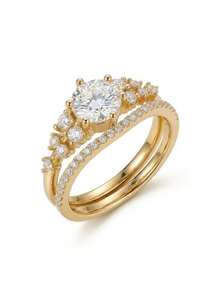 Gift Box Style Elegant Cubic Zirconia Gold Ring Set, Shiny Wedding Party Jewelry For Women, Fade-Resistant And Hypoallergenic, Ideal Holiday Gift - Gold - View 6