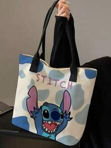 Túi tote in hình hoạt hình dễ thương Lilo & Stitch & Angel của Disney, túi đeo vai bằng vải canvas in họa tiết da báo màu hồng, túi xách tay thường ngày in hình Stitch & Angel, túi đeo vai thời trang in hình nhân vật Disney, túi xách tay nhẹ nhàng thường ngày. - Nhiều màu - Xem 6