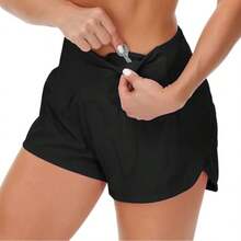 Womens High Waisted Running Shorts Quick Dry Athletic Workout Shorts With Mesh Liner Zipper Pockets - Burgundy - View 3