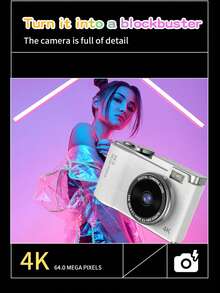 40MP Auto Focus 4K Camera With 2.4" Display, 16X Optical Zoom, Rechargeable Battery, Compact Pocket-Sized Digital Camera, Includes 2 Stickers - LK-003 Pink + Sticker * 2 - View 4