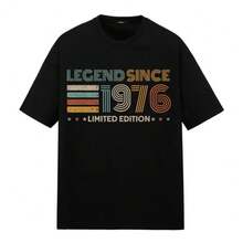 Short-Sleeved T-Shirt With Legend Since 1976 Limited Edition Print, Ideal For Wearing At Home, On The Street, In The Park, At The Cafe, On The Beach, For Casual Outings. Regular Fit, Comfortable And Breathable. - 黑色 - 查看 1