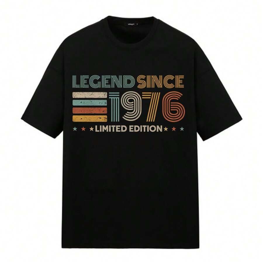 Short-Sleeved T-Shirt With Legend Since 1976 Limited Edition Print, Ideal For Wearing At Home, On The Street, In The Park, At The Cafe, On The Beach, For Casual Outings. Regular Fit, Comfortable And Breathable. - 黑色 - 查看 1
