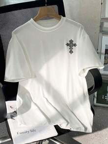 Camiseta Casual de Manga Corta con Cuello Redondo y Estampado de Alas Cruzadas para Adolescentes, Verano, Vacaciones - Blanco - View 2