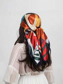 Women's Large Square Satin Scarf 90x90 Elegant Fashion Bandana For Hair And Neck - L26-azul-marinho - 查看 8