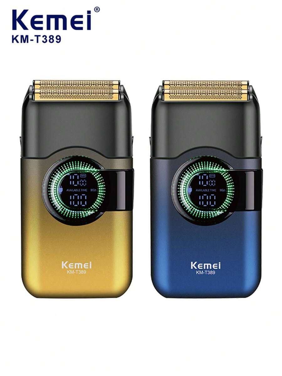 Kemei 1pc KM-T389 Men's Electric Shaver, Portable Reciprocating Shaver, Type-C Fast Charging Long-Lasting Shaver With LED Display, Upgraded Beard Trimmer, Gift For Father/Boyfriend