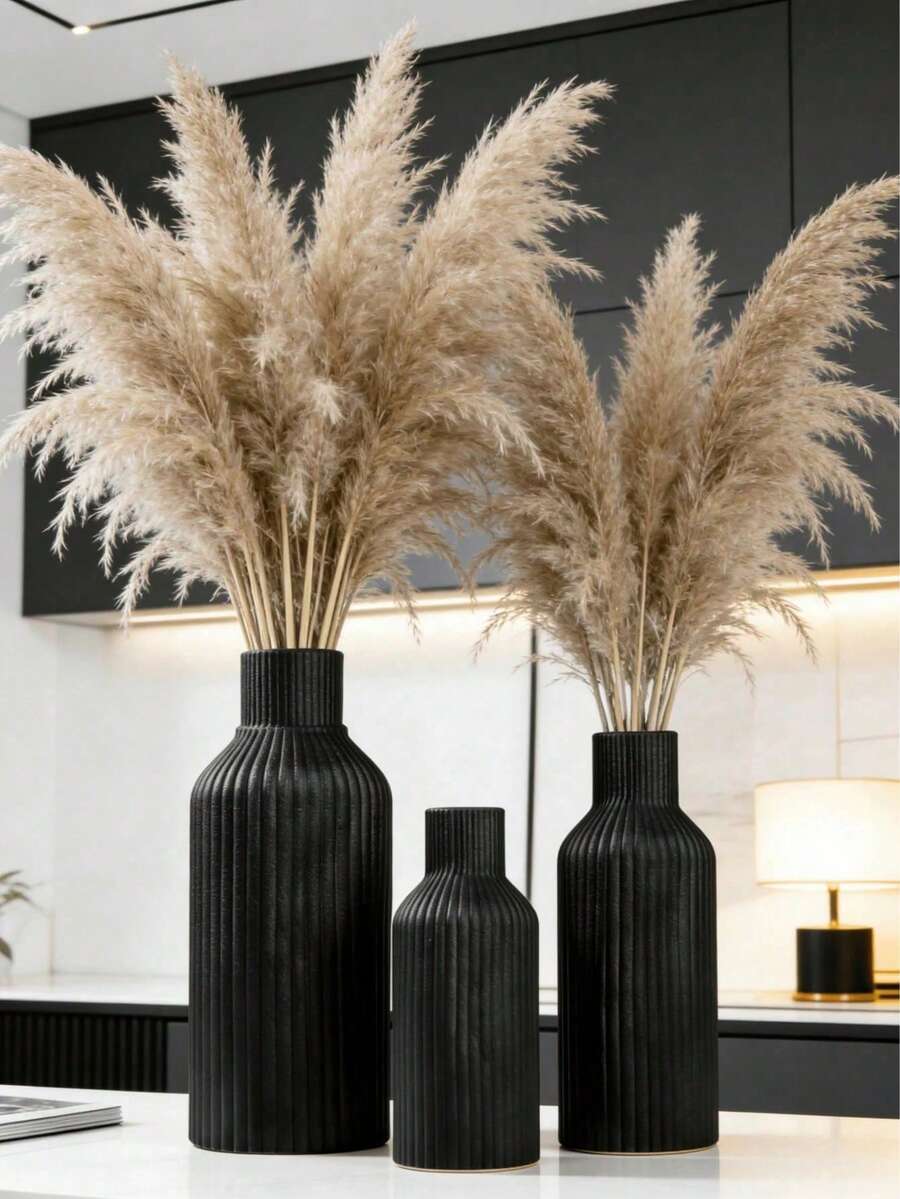 1pc Minimalist Black Striped Vase, Suitable For Autumn/Winter Home Decor, Modern Dried Flower Display, High-Quality Gift For Living Room, Entryway, Dining Table, Office Or Bedroom - Multicolor - View 1
