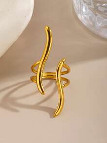 1pc Stainless Steel 18K Gold Plated Minimalist Wave Line Ring, Suitable For Women's Daily Wear And Parties - Multicolor - View 4