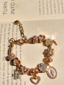 1 Religious Bracelet With Virgin Mary Charm, 1 Religious Bracelet With Cross, 1 Sakura DIY Fashion Bracelet, 1 Fashion Bracelet With Heart-Shaped Padlock And Key. - 粉色 - 查看 6