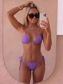 August vacation Kỳ nghỉ tháng Tám Thời trang mùa hè Phong cách nghỉ dưỡng tươi mới Bộ bikini gợi cảm in chấm bi tím dành cho nữ, họa tiết ngẫu nhiên Đồ bơi đi biển mùa hè - Nhiều màu - Xem 1