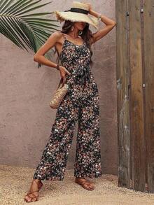 Holidaya Mono con cintura anudada y estampado floral ditsy para vacaciones - Multicolor - Ver 9