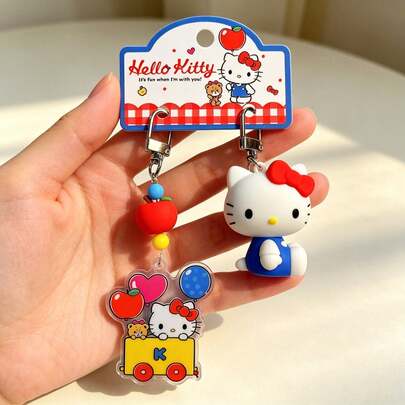 Miniso 名创优品授权三丽鸥Hello Kitty钥匙扣 Y2K梦幻简约3D动漫人物可爱亚克力火车气球挂件甜美钱包吊坠美学汽车钥匙扣女士背包配饰日常装饰